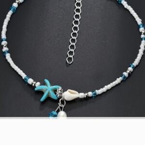Blue and White Beaded Necklace with Starfish Charm
